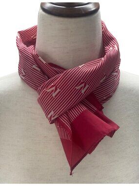 Vintage Red Monogram Scarf M Stripe Pattern Rectangle 46.5 In Long
